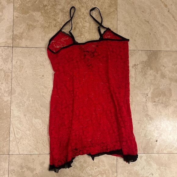 Linea Donatella Red and Black Lace Babydoll Sheet Slipdress Sz S - Picture 5 of 5